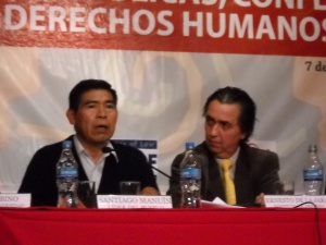 El reconocido líder awajún durante exposición en Lima (JFF).